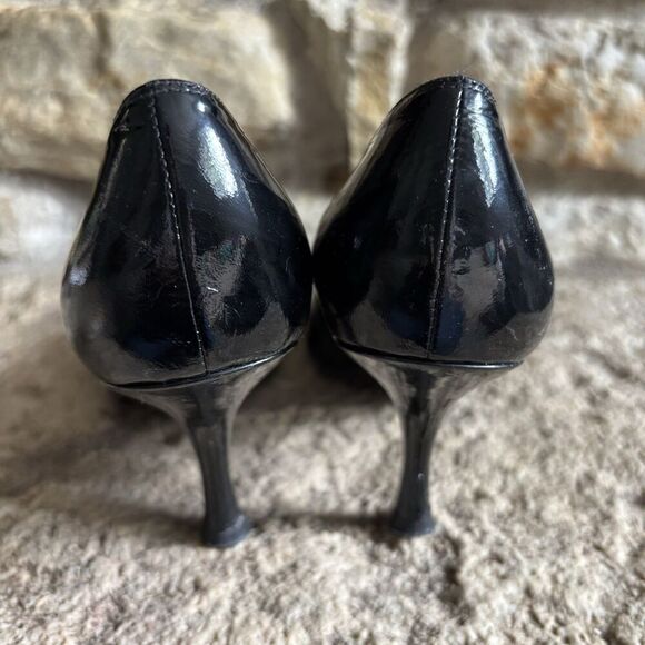 STUART WEITZMAN Black Patent Leather Peep Toe Ribbon Bow Pumps Heels 7.5 - Picture 5 of 8